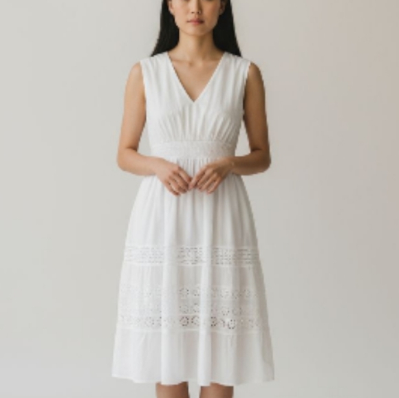 Vintage Dresses & Skirts - Vtg Signature Cotton Eyelet Embroidery Elastic Waist Tiered Cottagecore …